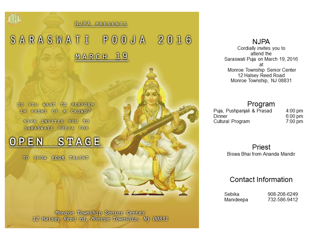 Saraswatipuja flyer for Sudip